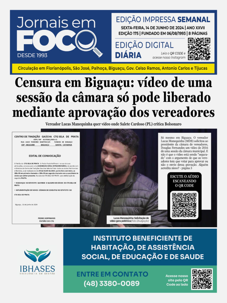 Censura em Biguaçu vídeo de uma sessão da câmara só pode liberado mediante aprovação dos vereadores