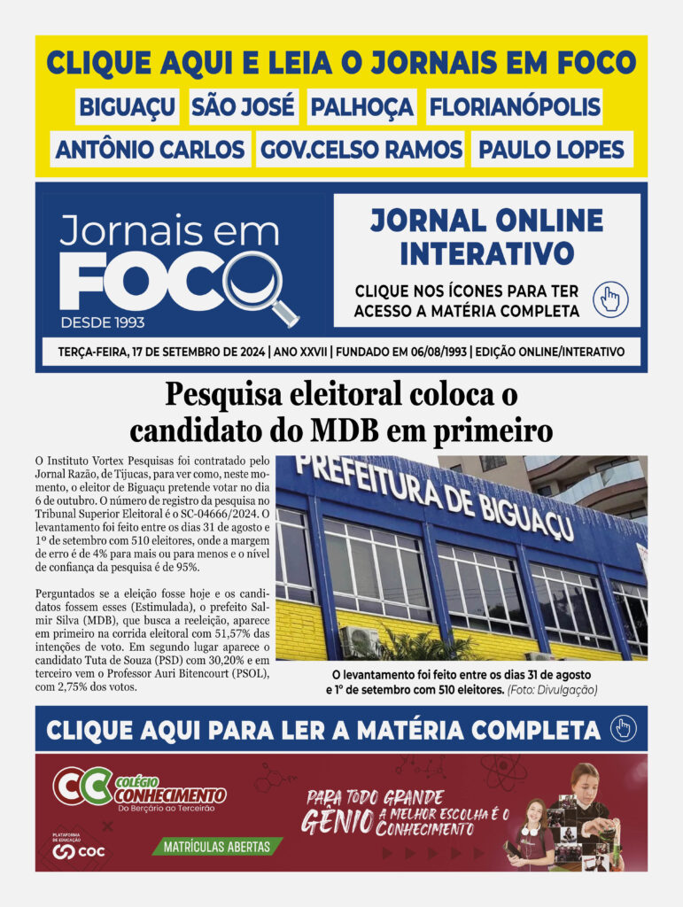 Pesquisa eleitoral coloca o candidato do MDB em primeiro